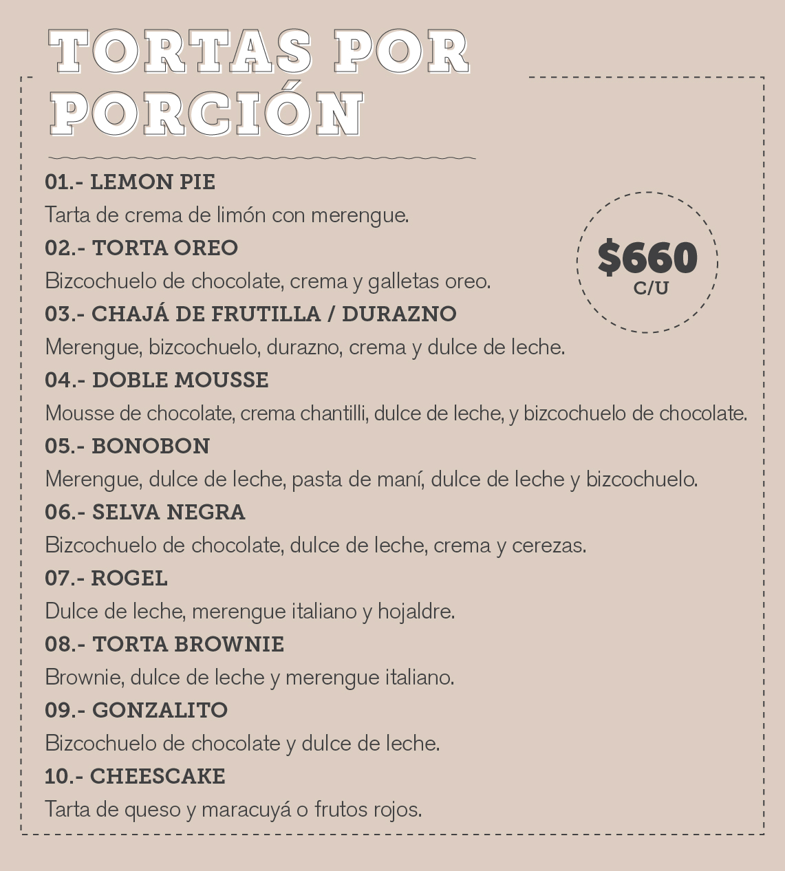 Menú Pastelería 2 | Tortas x porción